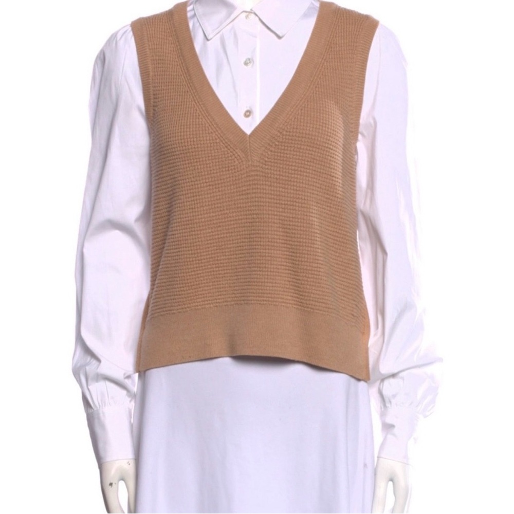 VERONICA BEARD Button Down w/ 100% Merino Wool V-neck Vest